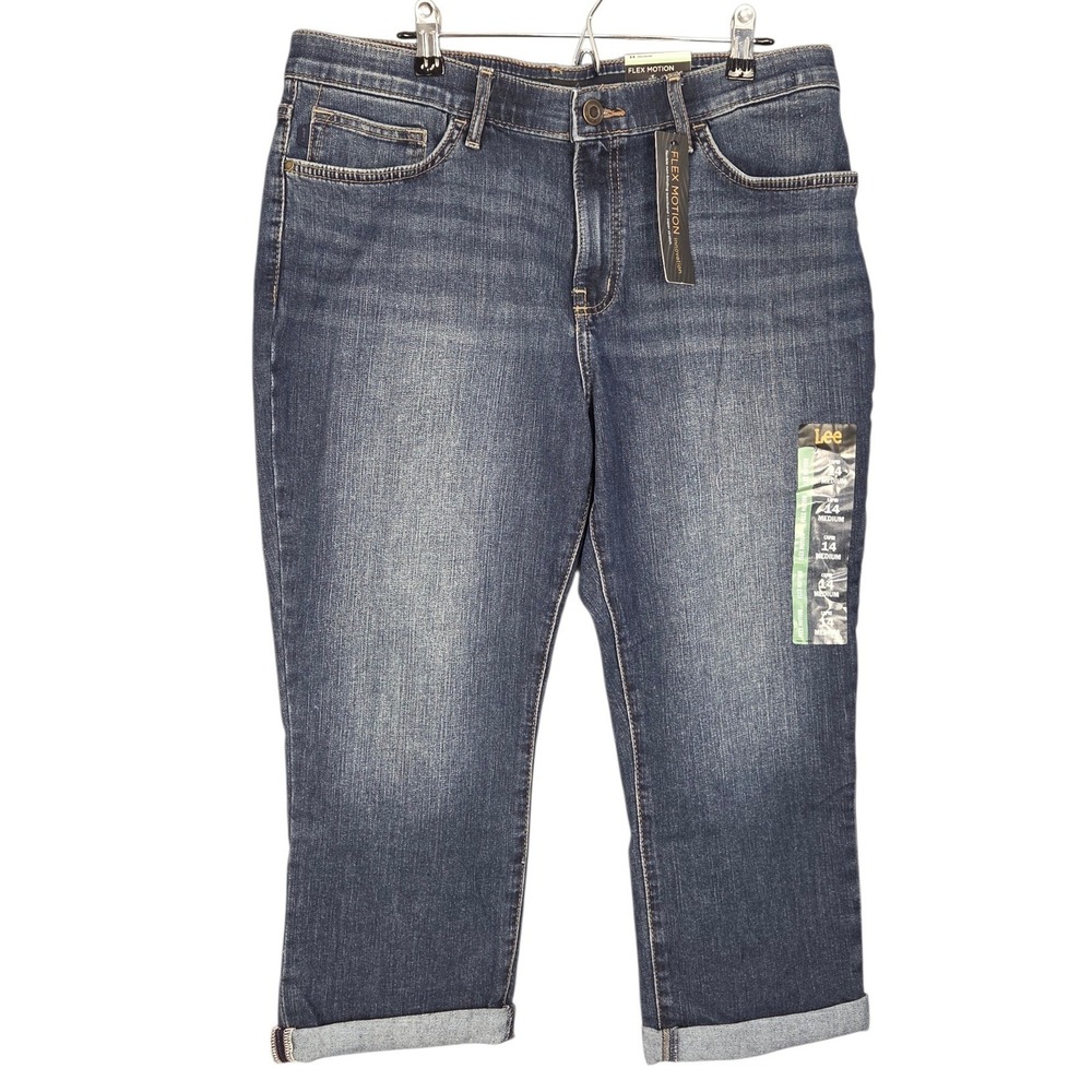 Lee Flex Motion Capri Jeans Womens 14 Regular Fit Mid Rise Stretch Denim NEW